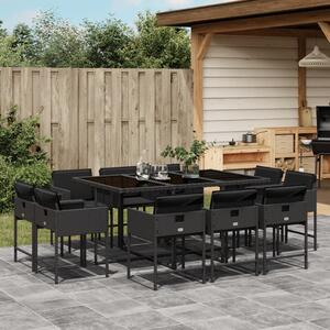 VidaXL 11 részes fekete polyrattan kerti étkezőgarnitúra párnákkal