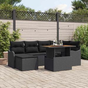 VidaXL Kerti Kanapé Szett tárolóval 7 pcs Fekete Poli rattan