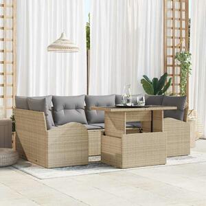 VidaXL Kerti Kanapé Szett párnával tárolóval 7 pcs Bézs Poly Rattan