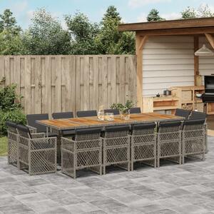 VidaXL 15 részes szürke polyrattan kerti étkezőgarnitúra párnákkal