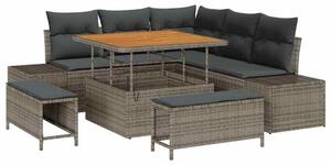 VidaXL Kerti Kanapé Szett párnával tárolóval 8 pcs Szürke Poli rattan