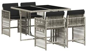 VidaXL 5részes világosszürke polyrattan kerti étkezőgarnitúra párnával