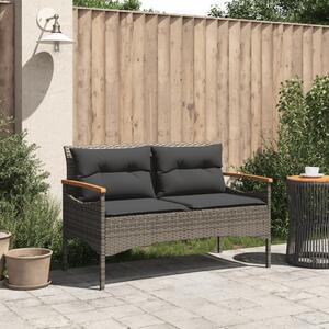 VidaXL szürke polyrattan kerti pad párnával 116 x 62,5 x 74