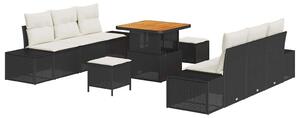VidaXL Kerti Kanapé Szett párnával tárolóval 9 pcs Fekete Poli rattan