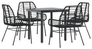 VidaXL 5 részes fekete polyrattan üveg kerti étkezőgarnitúra