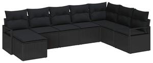 VidaXL Kanapé Szett párnával 8 pcs Fekete polirattan
