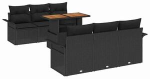 VidaXL Kerti Kanapé Szett tárolóval 7 pcs Fekete Poli rattan