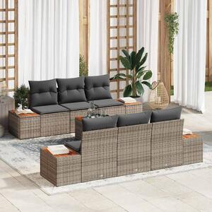 VidaXL Kerti Kanapé Szett párnával tárolóval 7 pcs Szürke Poli rattan