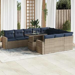 VidaXL 11 részes szürke polyrattan akácfa kerti ülőgarnitúra párnákkal