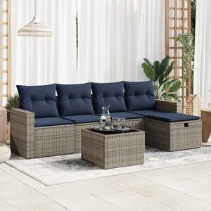 VidaXL 6 részes szürke polyrattan kerti ülőgarnitúra párnákkal
