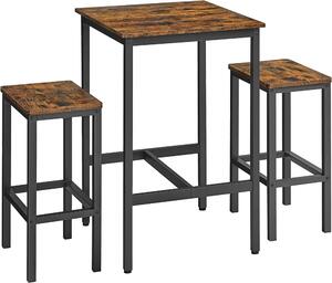 Bárasztal készlet két székkel, rusztikus barna 60x60x90cm