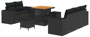 VidaXL Kerti Kanapé Szett párnával tárolóval 8 pcs Fekete Poly Rattan