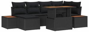 VidaXL Kerti Kanapé Szett tárolóval 7 pcs Fekete Poli rattan
