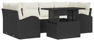VidaXL Kerti Kanapé Szett párnával 7 pcs Fekete Poli rattan