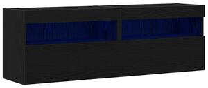 TV faliszekrény LED világítással 2 db Fekete tölgy 60x30x40 cm