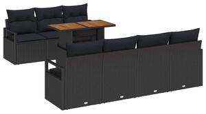 VidaXL Kerti Kanapé Szett tárolóval 8 pcs Fekete Poli rattan