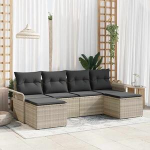 VidaXL Kerti Kanapé Szett párnával 6 pcs Világosszürke Poli rattan