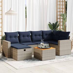 VidaXL 7 részes szürke polyrattan kerti ülőgarnitúra párnákkal
