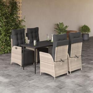 VidaXL 5részes világosszürke polyrattan kerti étkezőgarnitúra párnával