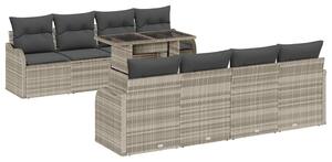 VidaXL Kerti Kanapé Szett párnával 9 pcs Világosszürke Poly Rattan