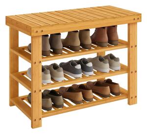 SONGMICS bambusz cipőpad 3 polccal, 70 x 28,7 x 52 cm, természetes színű