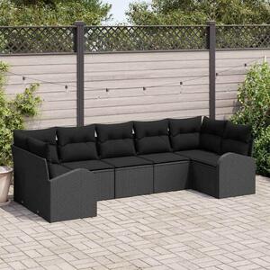 VidaXL Kerti Kanapé Szett párnával tárolóval 7 pcs Fekete polirattan