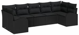 VidaXL Kerti Kanapé Szett párnával tárolóval 7 pcs Fekete polirattan