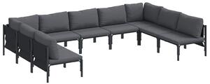 VidaXL Kerti Kanapé Szett párnával 9 pcs Fekete Acél