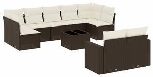 VidaXL 10 részes barna polyrattan kerti ülőgarnitúra párnákkal