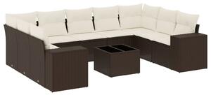 VidaXL 10 részes barna polyrattan kerti ülőgarnitúra párnákkal