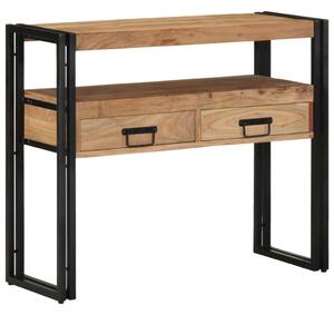 Konsole Asztal Fekete 90x33x75 cm Tömör Akácfa és Fém