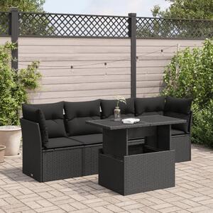 VidaXL 5 részes fekete polyrattan kerti kanapészett párnákkal