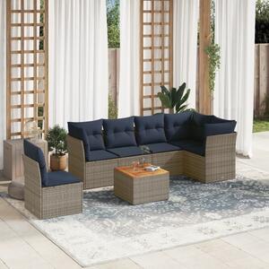 VidaXL 7 részes szürke polyrattan kerti ülőgarnitúra párnákkal