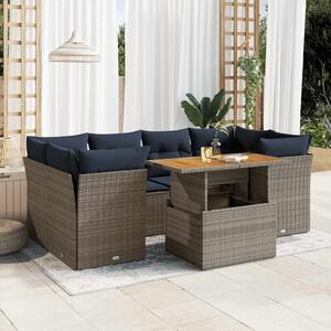 VidaXL 7 részes szürke polyrattan kerti ülőgarnitúra párnákkal