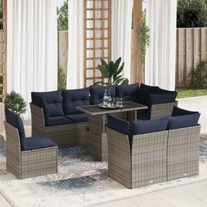 VidaXL 9 részes szürke polyrattan akácfa kerti ülőgarnitúra párnákkal