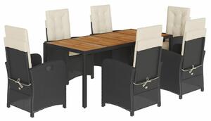 VidaXL 7 részes fekete polyrattan kerti étkezőgarnitúra párnával