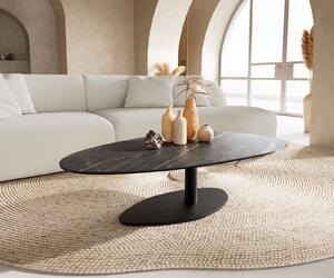 DELIFE Dohányzóasztal Edge ovális 140x75 cm Laminam® kerámia Noir Desir barna Vibany fém fekete
