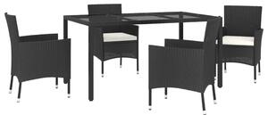 VidaXL 5 részes fekete polyrattan kerti étkezőgarnitúra párnákkal