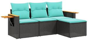 VidaXL 4 részes fekete polyrattan kerti ülőgarnitúra párnával