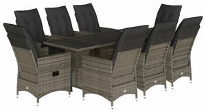 VidaXL 9 részes szürke polyrattan kerti étkezőgarnitúra párnával