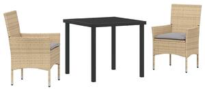 VidaXL Kert étkező szett párnával 3 pcs Bézs Poli rattan