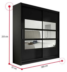 Tolóajtós Ruhás szekrény CARLA III tükörrel, 180x215x57, fekete mat