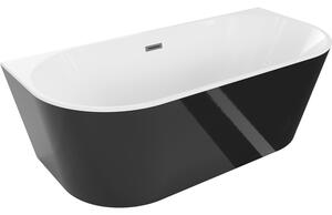 Mexen Oval, szabadon álló fali kád 180 x 80 cm, fehér-fekete, grafit túlfolyó, 52671808075-66