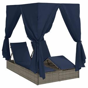 VidaXL Dupla napozóágy Állítható Fekete 205 x 129 x 200 cm polirattan