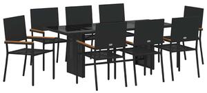 VidaXL Kert étkező szett 9 pcs Fekete 190 x 80 x 75 cm polirattan