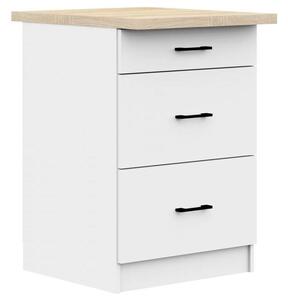 Akord - Oliwia Konyhaszekrény, 60 cm, 3 Fiókkal, Fehér, Laminált, ABS Élzárás, Összeszerelésre Kész, Matt Frontok