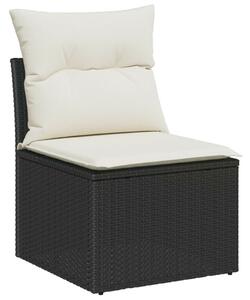 14 Darabos Kerti Sofa Szett Párnákkal Fekete Poli Rattan Akác, 4 Darabos Kerti Étkező Szett Párnákkal Fekete Poli Rattan Akác