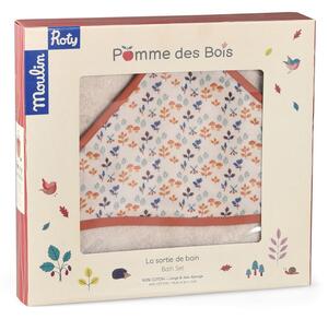 Krémszínű pamut kapucnis gyerek törölköző 80x80 cm Pomme des Bois - Moulin Roty