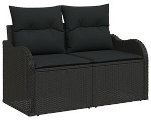 7 darabos kertibútor szett párnákkal fekete poli rattan, 2 személyes kertibútor párnákkal fekete poli rattan