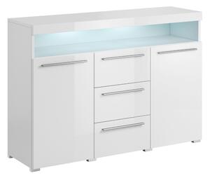 Komód Torvire 110, Laminált forgácslap, 92x132x39cm, Fényes fehér, Fehér
